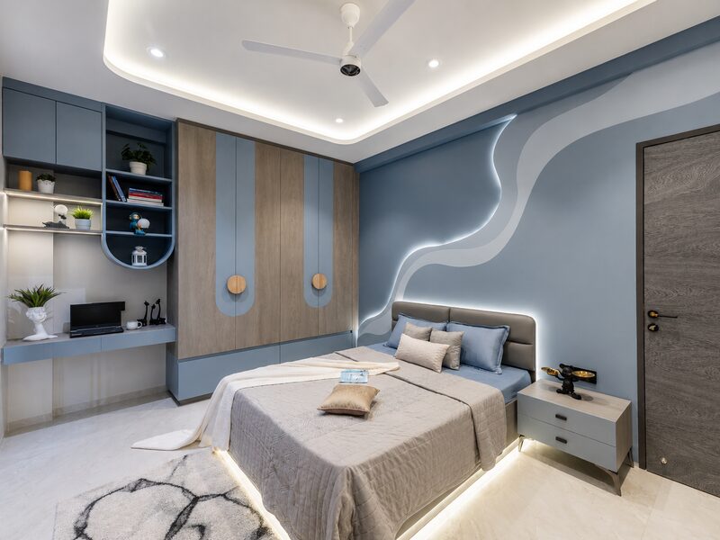 Cozy master bedroom with wardrobes