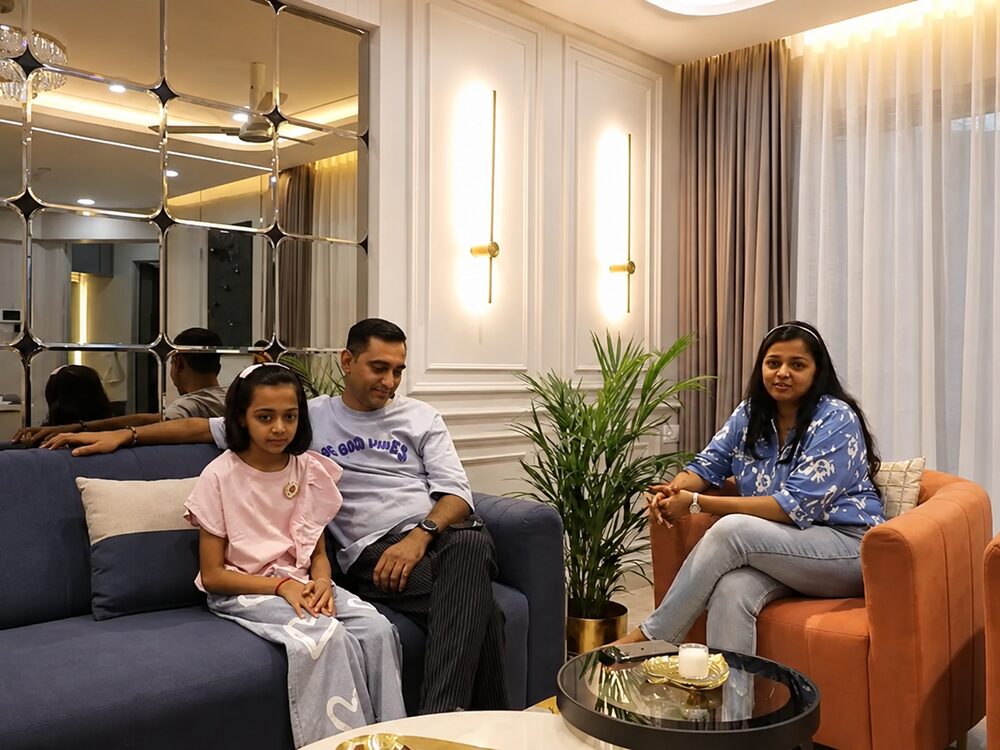 A happy family in their SpazioLiv-designed living room